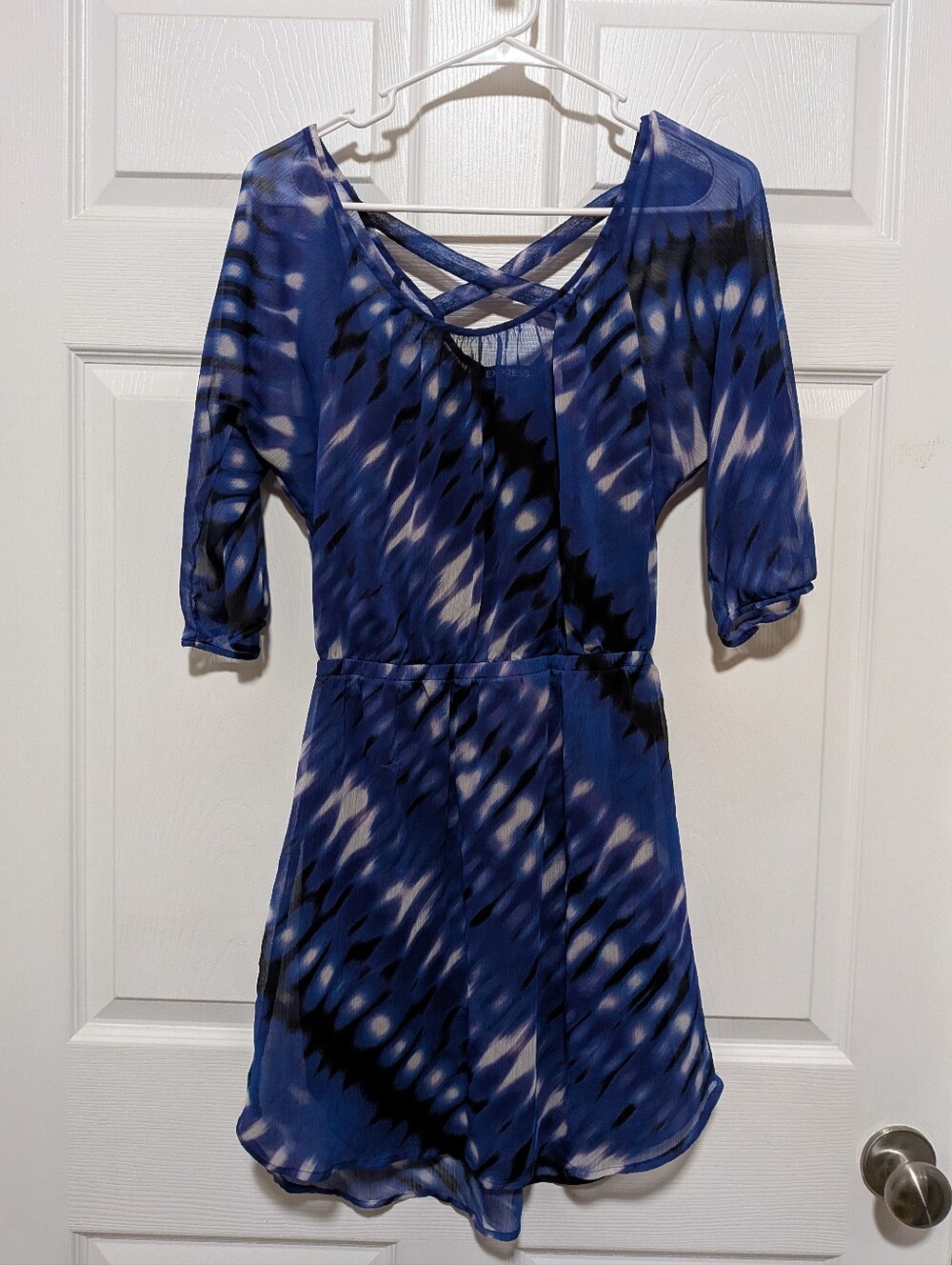 Express Blue Tie Dye Effect Blousey Dress XS